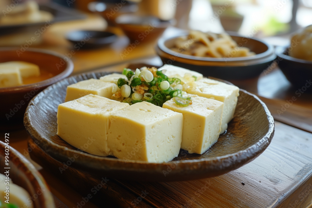 Plate with delicious raw tofu Plate with delicious raw tofu