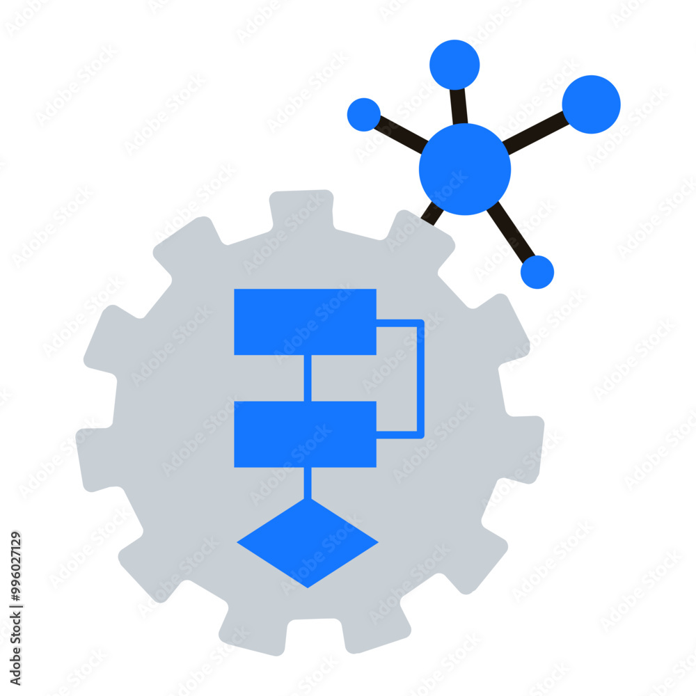 Obraz premium Process Flow Diagram with Gear. Process diagram, flowchart, workflow, automation, system design, decision-making, gear, technology, blueprint, operation.