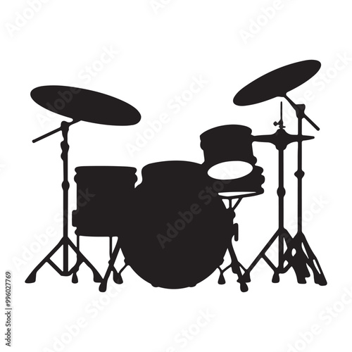 Minimalistic drums set silhouette with white background