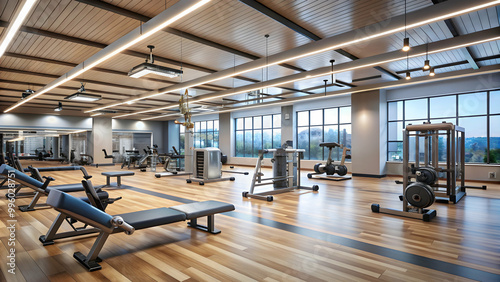 A spacious gym filled with modern equipment , gym, fitness, exercise, health, wellness, workout, cardio