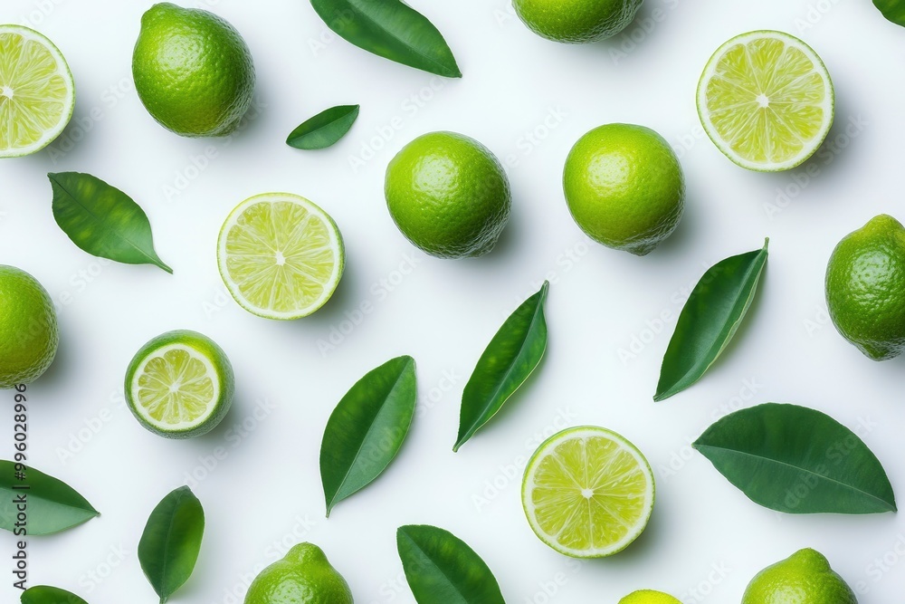 Fresh green limes overhead view - flat lay wit geneative ai