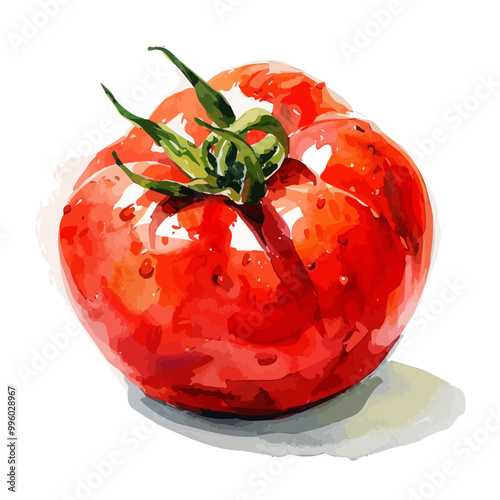 Watercolor tomato painting with water drops isolated on a white background, PNG tomato painting on watercolor style. vector vegetable