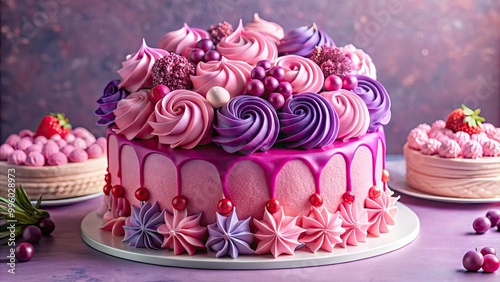 Delight in vibrant pink and purple cake designs perfect for celebrations, birthdays, and special occasions. Explore creative ideas that dazzle and enchant every guest! photo