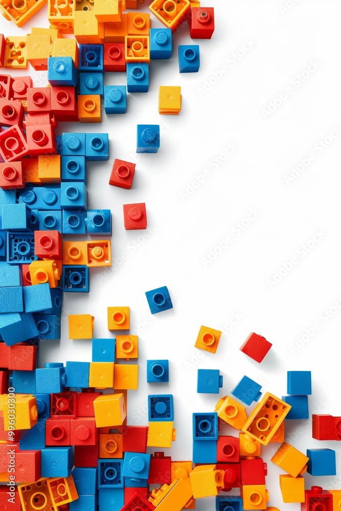 Obraz premium Colorful Toy Bricks Border. Childrens Building Blocks Isolated on White Background.