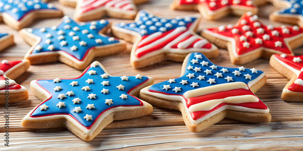 Fototapeta premium Fourth of July star cookies with red, white