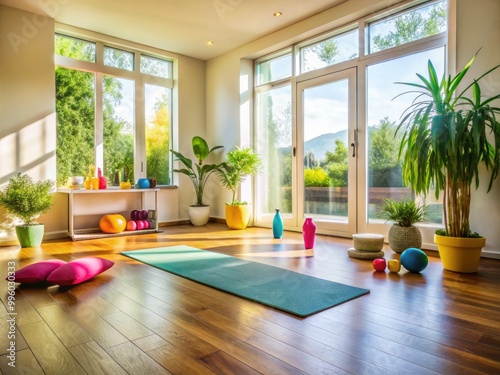 Create a peaceful yoga haven for moms  complete with a mat  props  and gentle natural light  fostering relaxation and rejuvenation in every session.