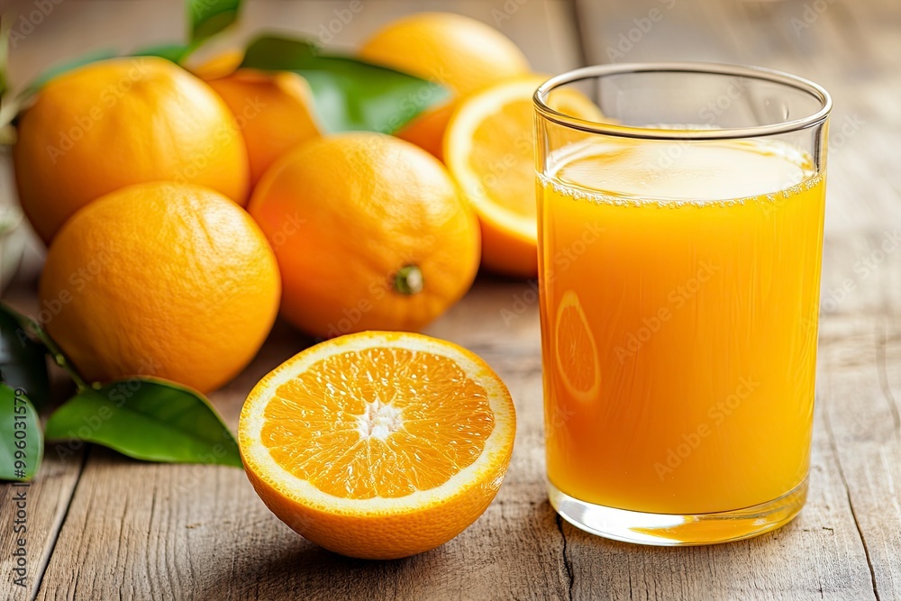 Fresh orange juice on wood background - healthy drink witth generative ai Fresh orange juice on wood background - healthy drink witth generative ai