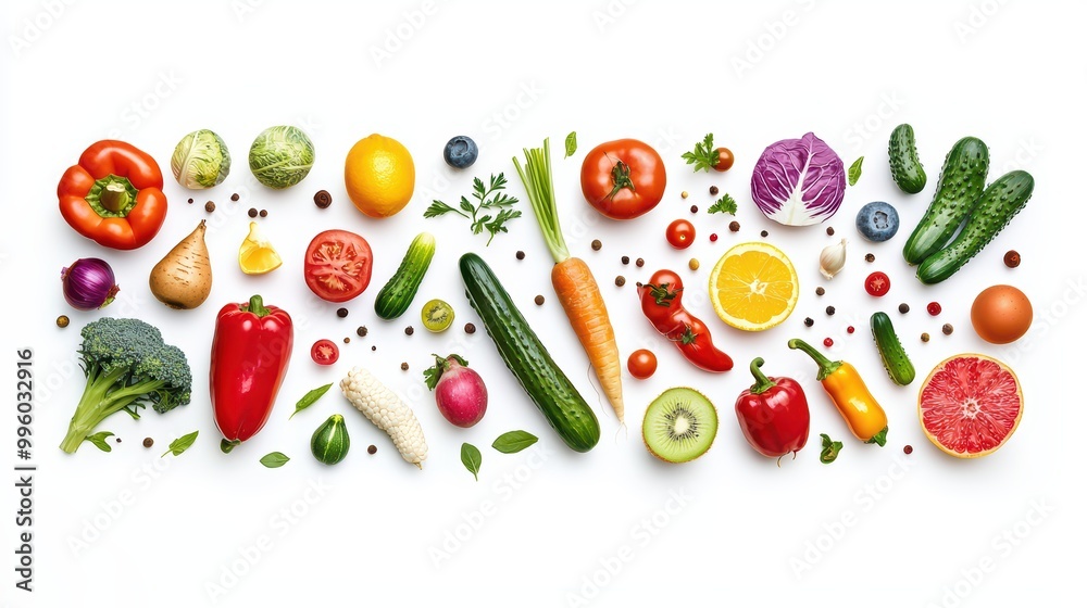custom made wallpaper toronto digitalColorful assortment of fresh vegetables and fruits on a white background.