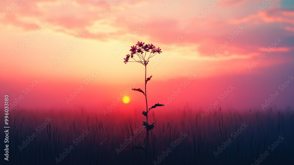 A Single Flower Silhouetted Against a Vibrant Sunset Sky A Single Flower Silhouetted Against a Vibrant Sunset Sky