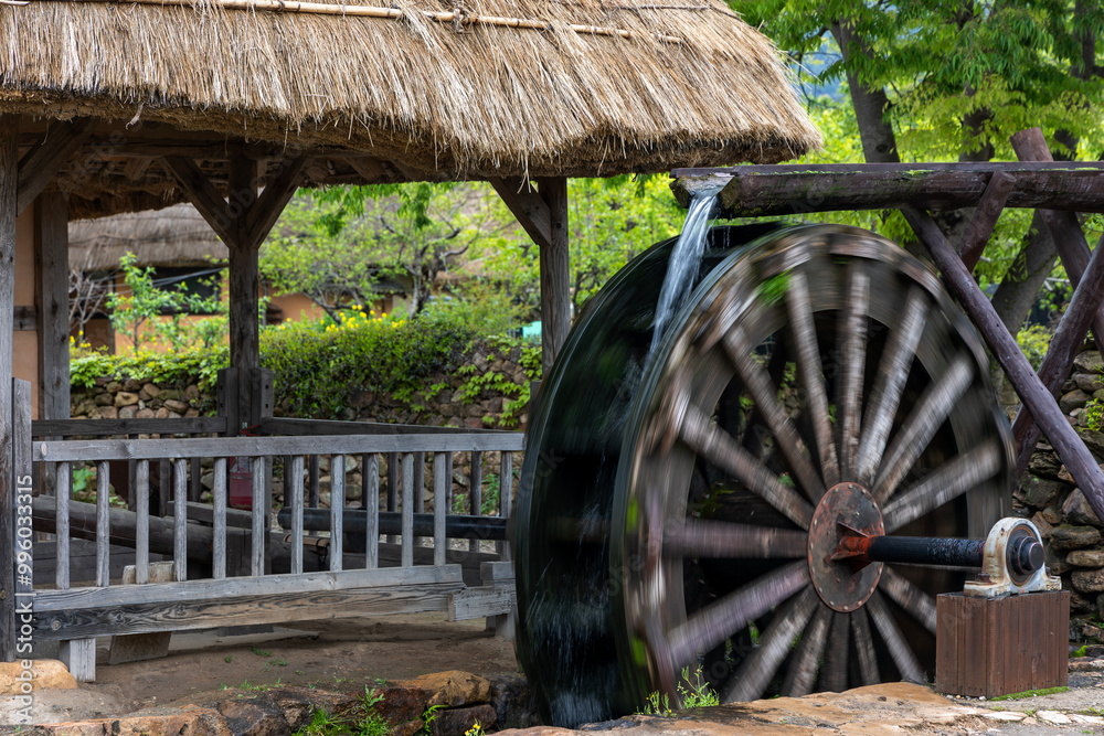 Obraz premium Thatched roof and watermill
