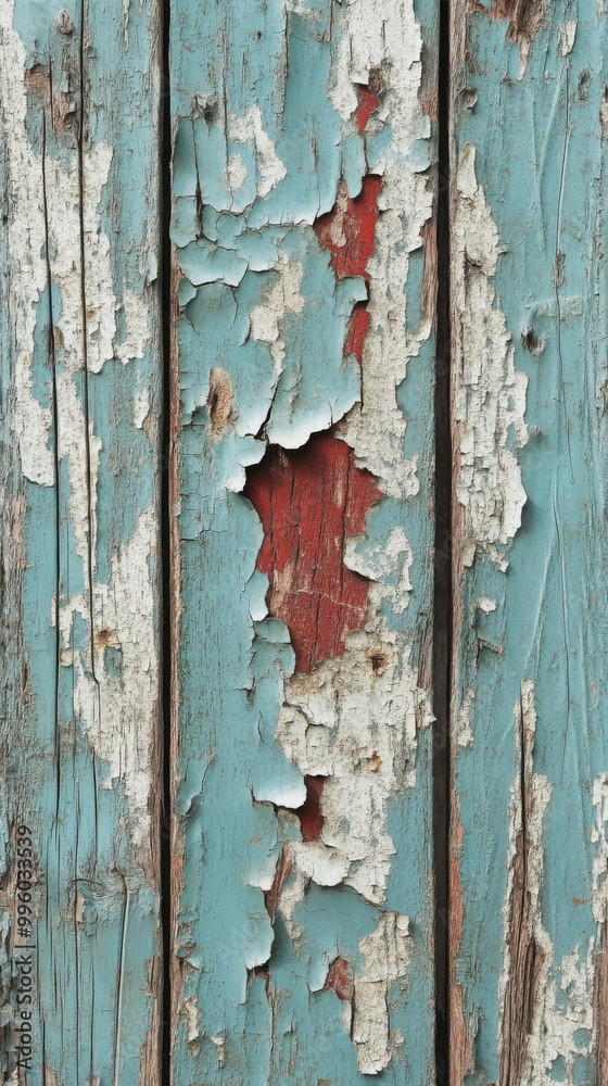 Weathered wooden wall with peeling paint in shades of blue and red. Weathered wooden wall with peeling paint in shades of blue and red.