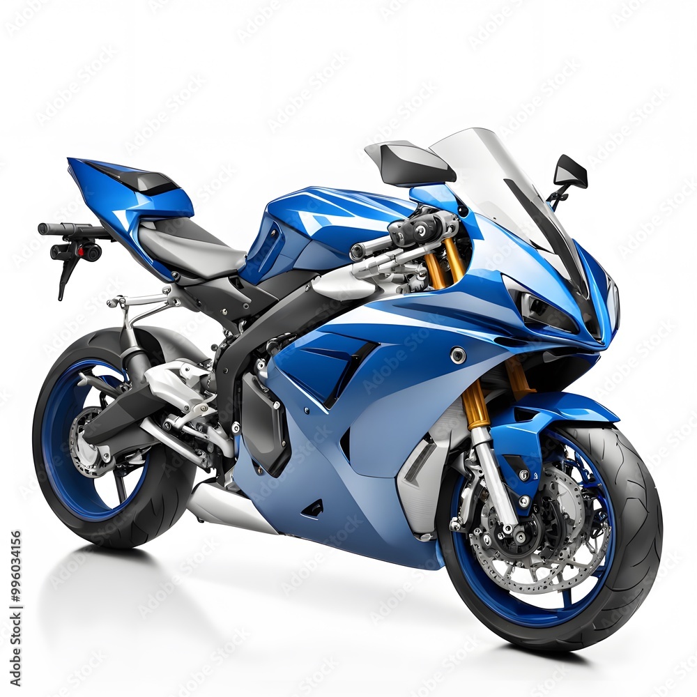 A Blue Sport Bike Motorcycle Isolated on White Background A Blue Sport Bike Motorcycle Isolated on White Background