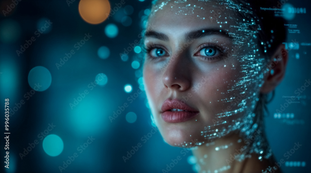 Donna moderna con elementi di display di realtà aumentata