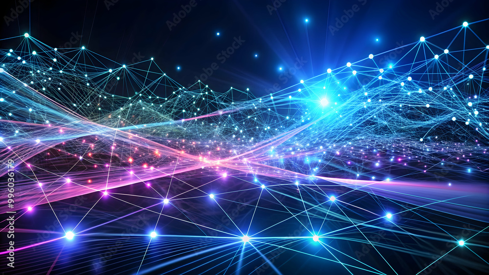Abstract digital data flow concept with moving lines and points in a -rendered Abstract digital data flow concept with moving lines and points in a -rendered