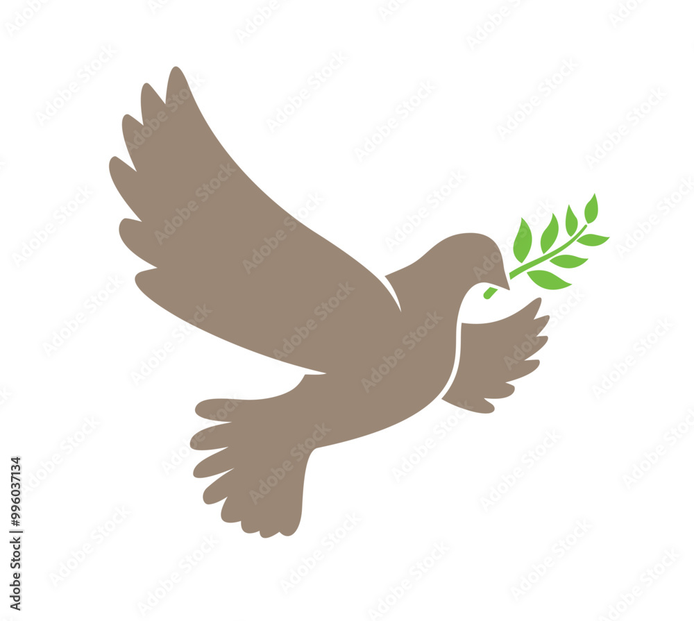 beautiful flying peace dove bird outstretched wings with olive branch silhouette vector transparent background