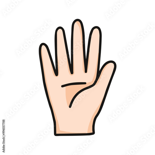vector illustration of hand showing number five, hello gesture, raising hand