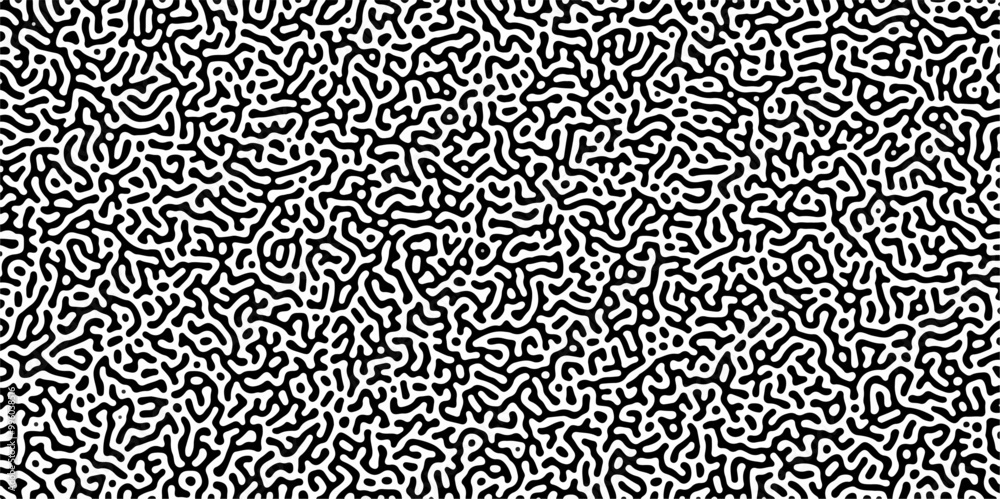 Abstract truing organic wallpaper Turing reaction diffusion monochrome seamless pattern with chaotic motion. Generative algorithm psychedelic background. Reaction-diffusion or truing pattern formation