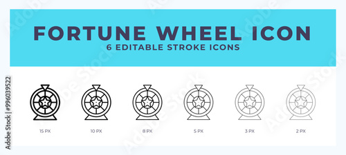 Fortune wheel icon in thin line. Bold line. Regular line. Editable stroke.