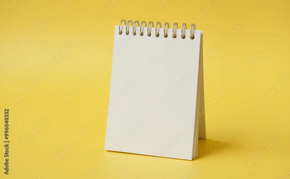 Blank paper desk spiral calendar mock-up. Minimal photography with copy space for your text. Empty 3d table calendar. Office and home decor. Bright yellow minimalism background Blank paper desk spiral calendar mock-up. Minimal photography with copy space for your text. Empty 3d table calendar. Office and home decor. Bright yellow minimalism background