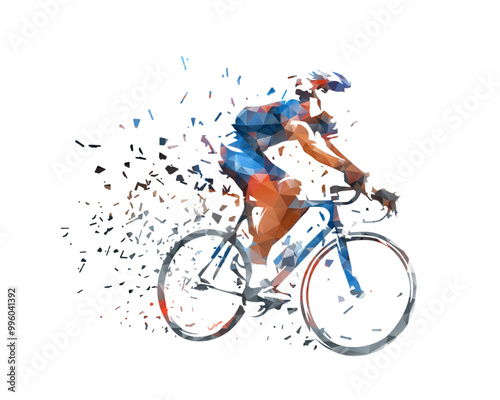 Road cycling, cyclist vector low poly drawing. Cycling competition, abstract vector silhouette. Side view