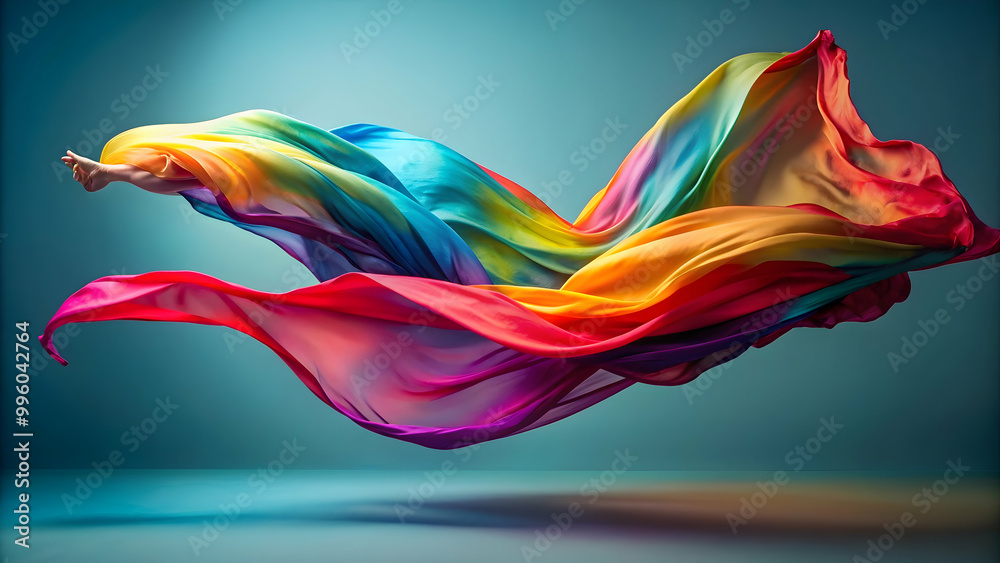 Fototapeta premium Beautiful, colorful fabric gracefully floating in the air, fabric, colorful, texture, vibrant, fly, movement, soft, light