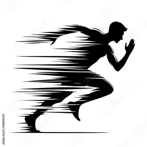 A modern black and white silhouette of a runner, minimalist stroke lines for a dynamic and elegant abstract look, perfect for fitness, health, and sports-related designs.