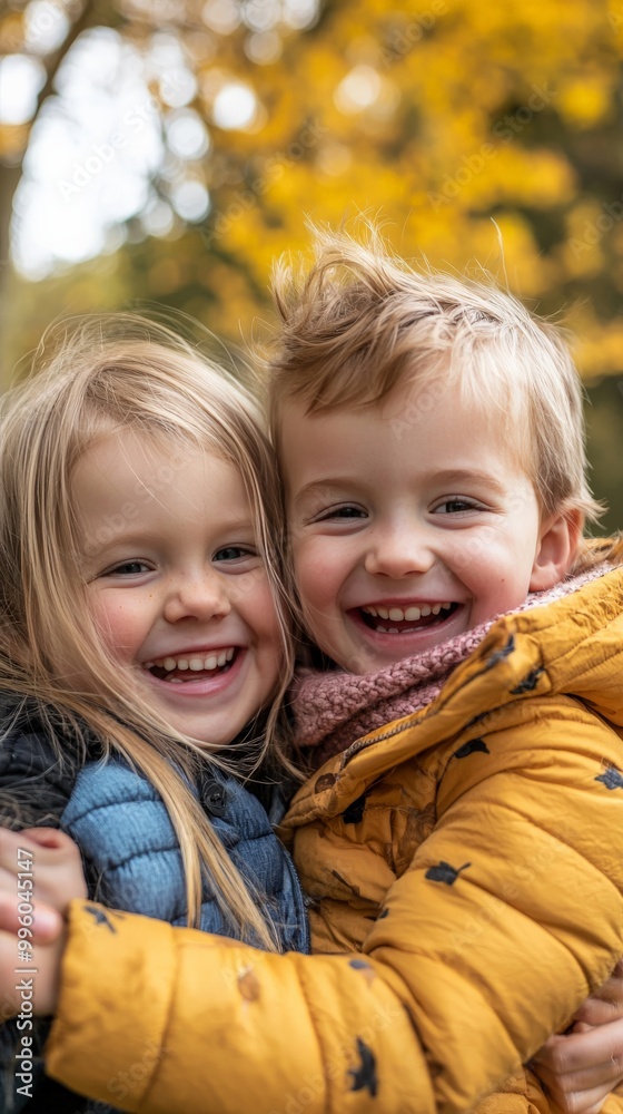 A family portrait of siblings playing together in a park, with a playful moment frozen in time, laughter evident on their faces A family portrait of siblings playing together in a park, with a playful moment frozen in time, laughter evident on their faces