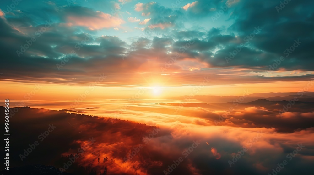 Majestic Sky over Wilderness at Sunset: A Spectacular Natural Scenery. Witness the Beauty and Serenity.