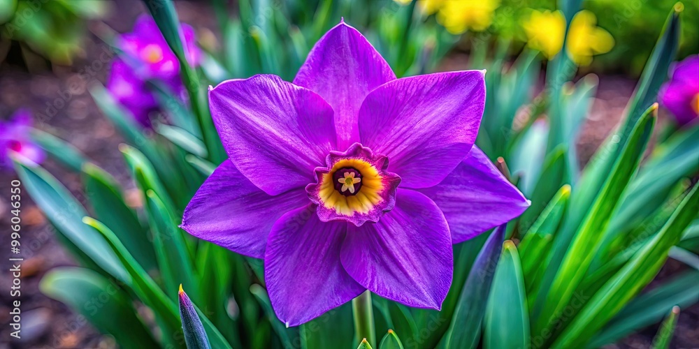 A breathtaking purple daffodil blooms in the garden, showcasing the unique elegance and beauty of nature's floral artistry, enchanting all who behold it. A breathtaking purple daffodil blooms in the garden, showcasing the unique elegance and beauty of nature's floral artistry, enchanting all who behold it.