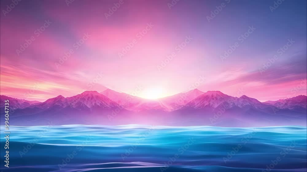 A serene landscape featuring colorful mountains at sunrise reflected in calm blue waters. A serene landscape featuring colorful mountains at sunrise reflected in calm blue waters.