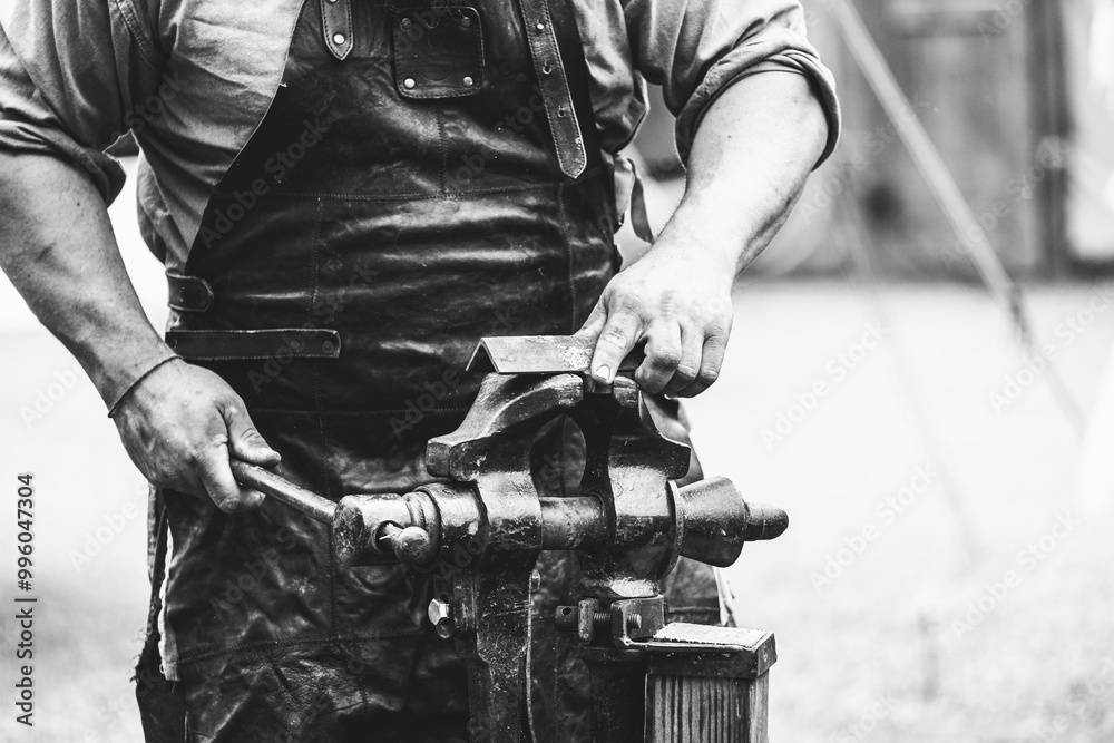 Close-up sur les mains d'un forgeron en train de travailler