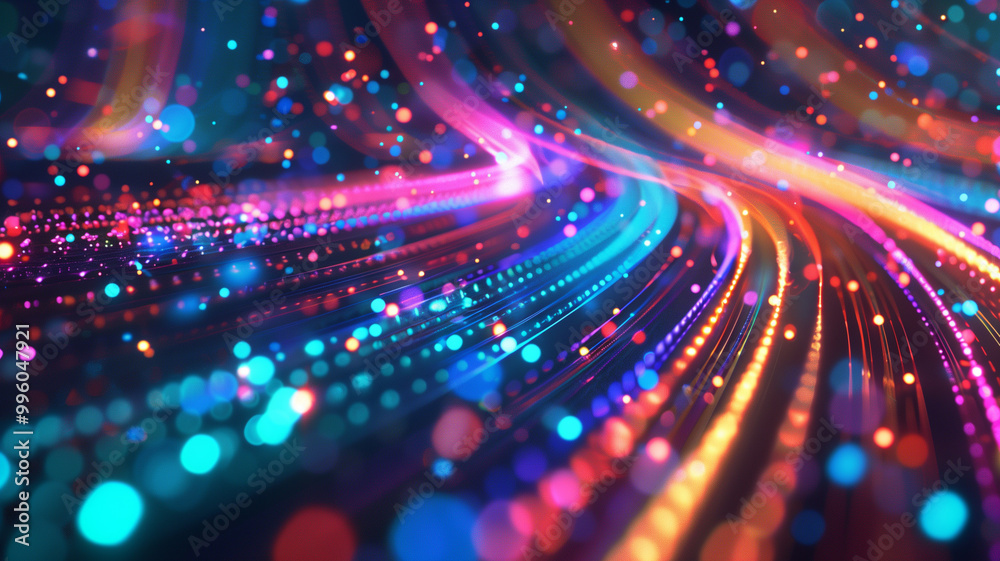 Obraz premium Multicolored light trails with particules abstract background