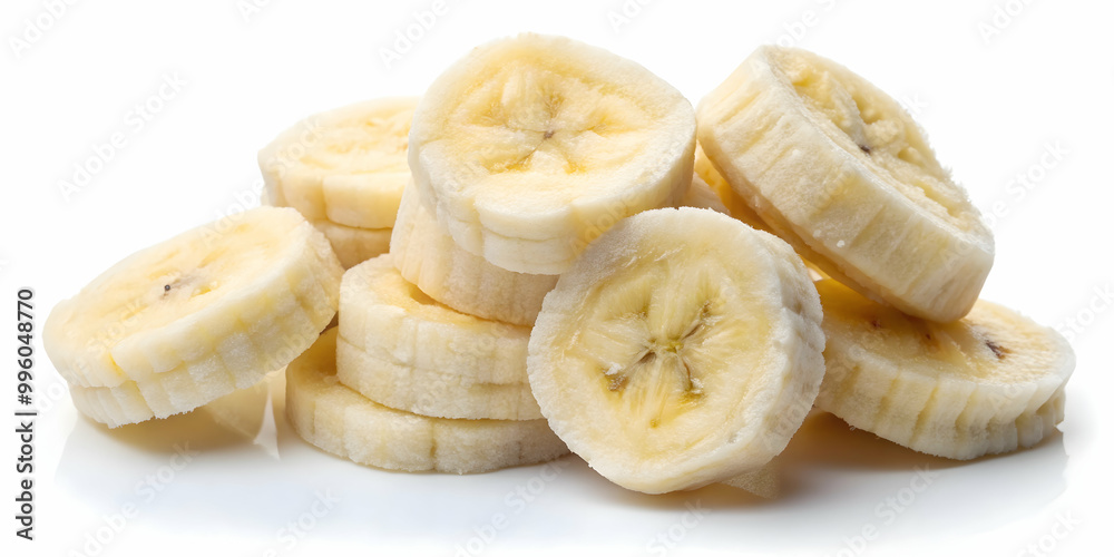 Peeled banana slices isolated on white background, banana, fruit, sliced, peeled, isolated, white background, healthy, snack Peeled banana slices isolated on white background, banana, fruit, sliced, peeled, isolated, white background, healthy, snack