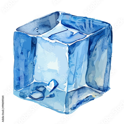 Watercolor ice cube illustration painting isolated on white background, ice cube painting, illustration of ice