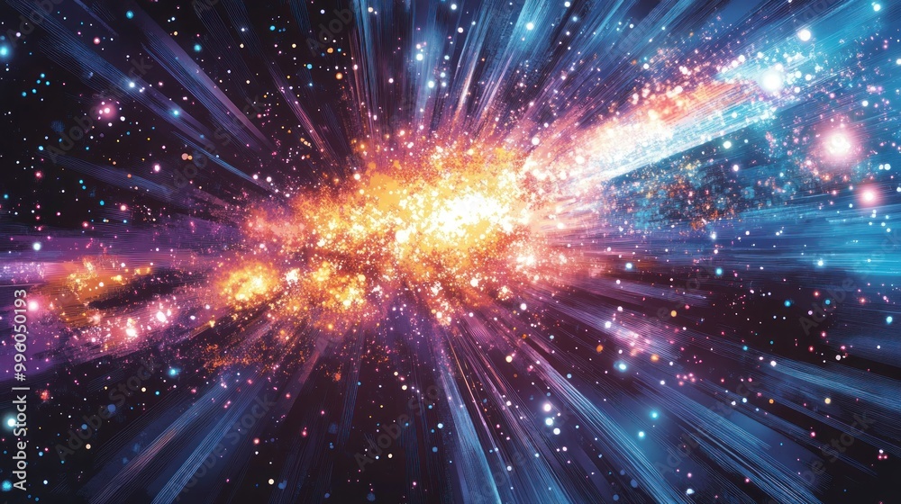 Abstract cosmic background with bright lights and glowing streaks Abstract cosmic background with bright lights and glowing streaks