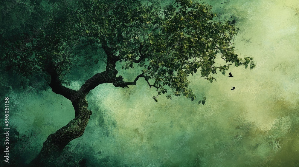 Tree with lush green branches Surreal effect Tree with lush green branches Surreal effect