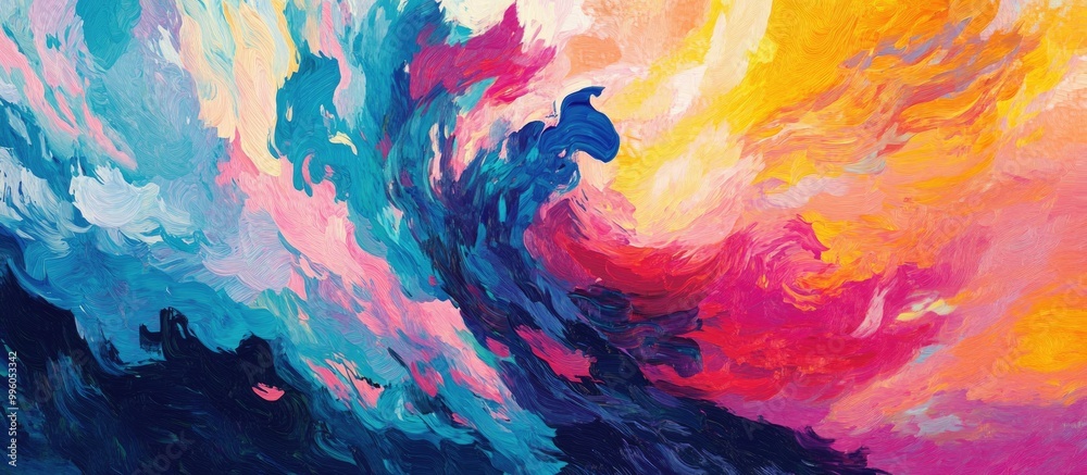 Abstract oil painting featuring vibrant colors Impressionist style with modern surreal elements Ideal for wall decor as a poster showcasing unique hand drawn texture and design Abstract oil painting featuring vibrant colors Impressionist style with modern surreal elements Ideal for wall decor as a poster showcasing unique hand drawn texture and design