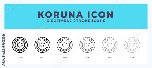 Koruna icon set with different stroke. Vector illustration with editable stroke.