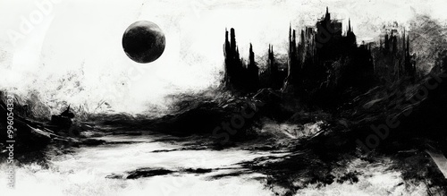 Wallpaper Mural Grungy black and white landscape with surreal inky textures Torontodigital.ca