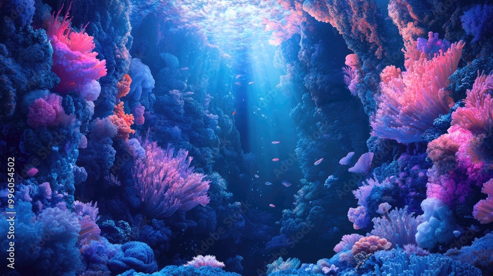 Naklejka premium Surreal underwater realm in a digital painting Modern art mural design featuring a stunning backdrop suitable for interior decor photo wallpapers greeting cards posters and games