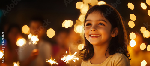 A neighborhood block party to celebrate Diwali, where families come together to share food, decorate their homes with diyas and lights, and light fireworks in the street. Children photo