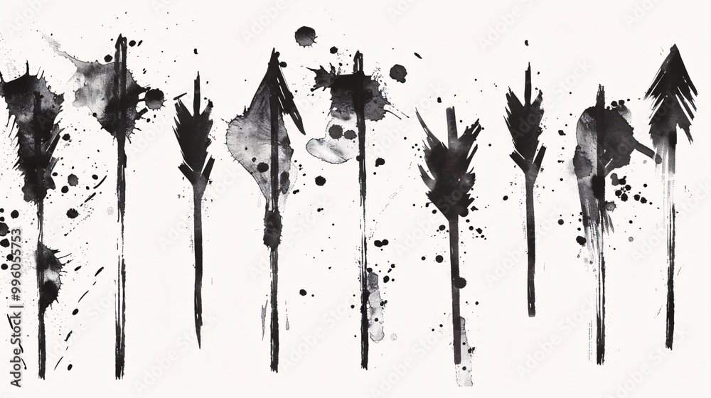 Black and White Ink Arrows Abstract Art Black and White Ink Arrows Abstract Art