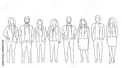vector group of people simple lines on white background .Generative AI