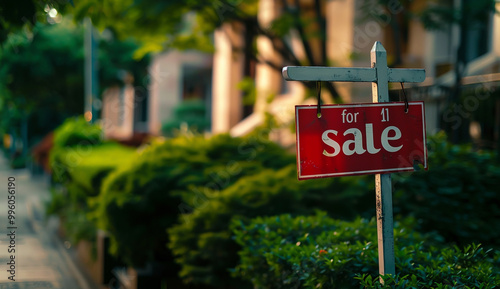 Photo of a red sign for a beautiful home for sale photo