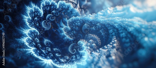 Futuristic 3D depiction of a fractal apophysis ideal for surreal art abstract wallpapers or science fiction backgrounds featuring Classic Blue a prominent hue in recent designs