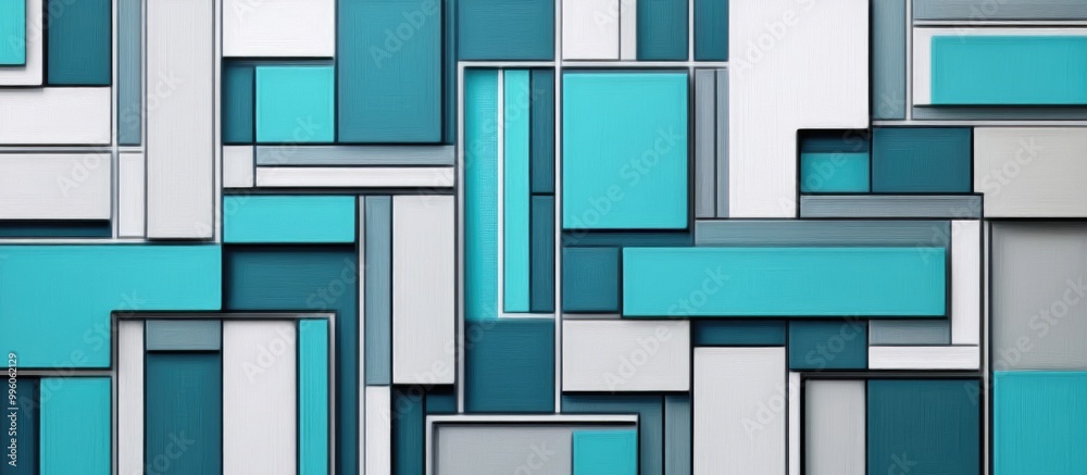 Abstract design featuring six repeating rectangles in silver cyan and gray with varying sizes Abstract design featuring six repeating rectangles in silver cyan and gray with varying sizes