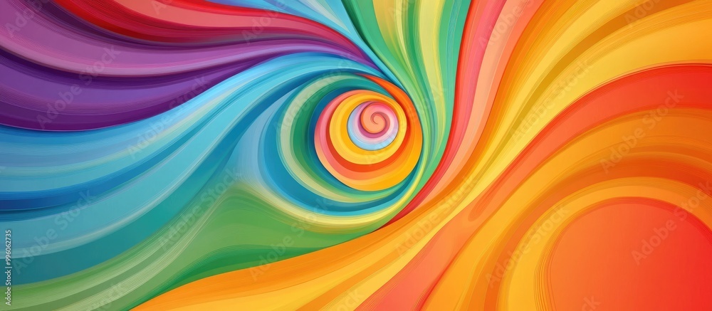 Vibrant rainbow swirl backdrop featuring a colorful illustration Twisted spiral rays create an abstract design Vibrant rainbow swirl backdrop featuring a colorful illustration Twisted spiral rays create an abstract design