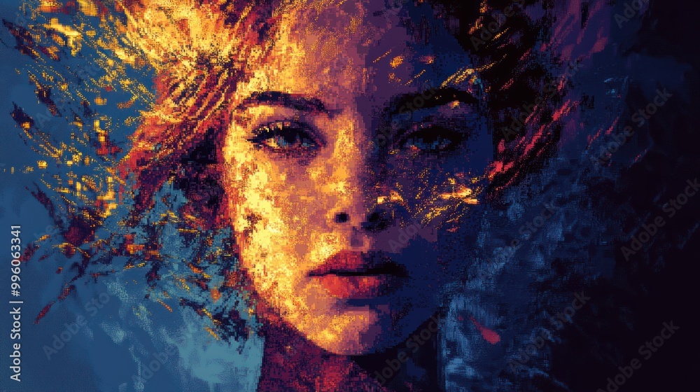 Abstract Portrait of a Woman with a Fiery Hairstyle Abstract Portrait of a Woman with a Fiery Hairstyle
