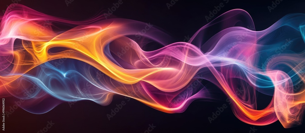 Colorful abstract wave smoke on a dark backdrop Colorful abstract wave smoke on a dark backdrop