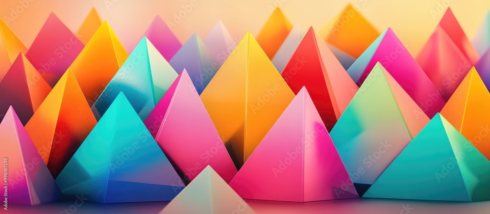 Colorful pyramid shapes create an abstract banner background Horizontal 2d illustration offers ample space for text Colorful pyramid shapes create an abstract banner background Horizontal 2d illustration offers ample space for text